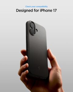 Spigen Thin Fit MagFit iPhone 17 case in gunmetal — TPU camera-control MagSafe cover