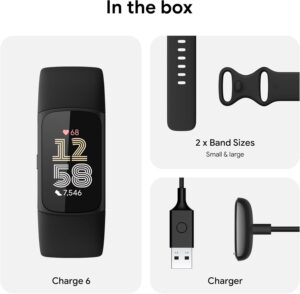 Fitbit Charge 6 fitness tracker in obsidian black with GPS and heart-rate monitoring