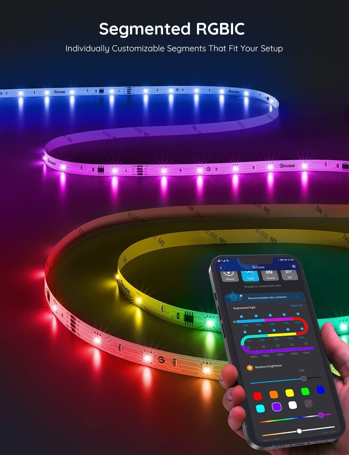 LED home gathering lights Govee RGBIC smart strip with Bluetooth and music sync