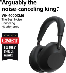 WH-1000XM6 premium wireless noise cancelling headphones in black with adaptive NC and long battery life