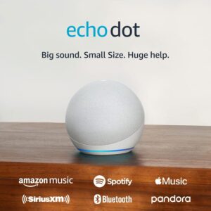 Amazon Echo Dot 5th Gen Glacier White compact Alexa speaker with vibrant sound