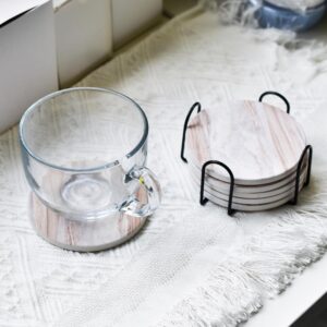 Ceramic home gathering coasters marble style 6pcs set with holder