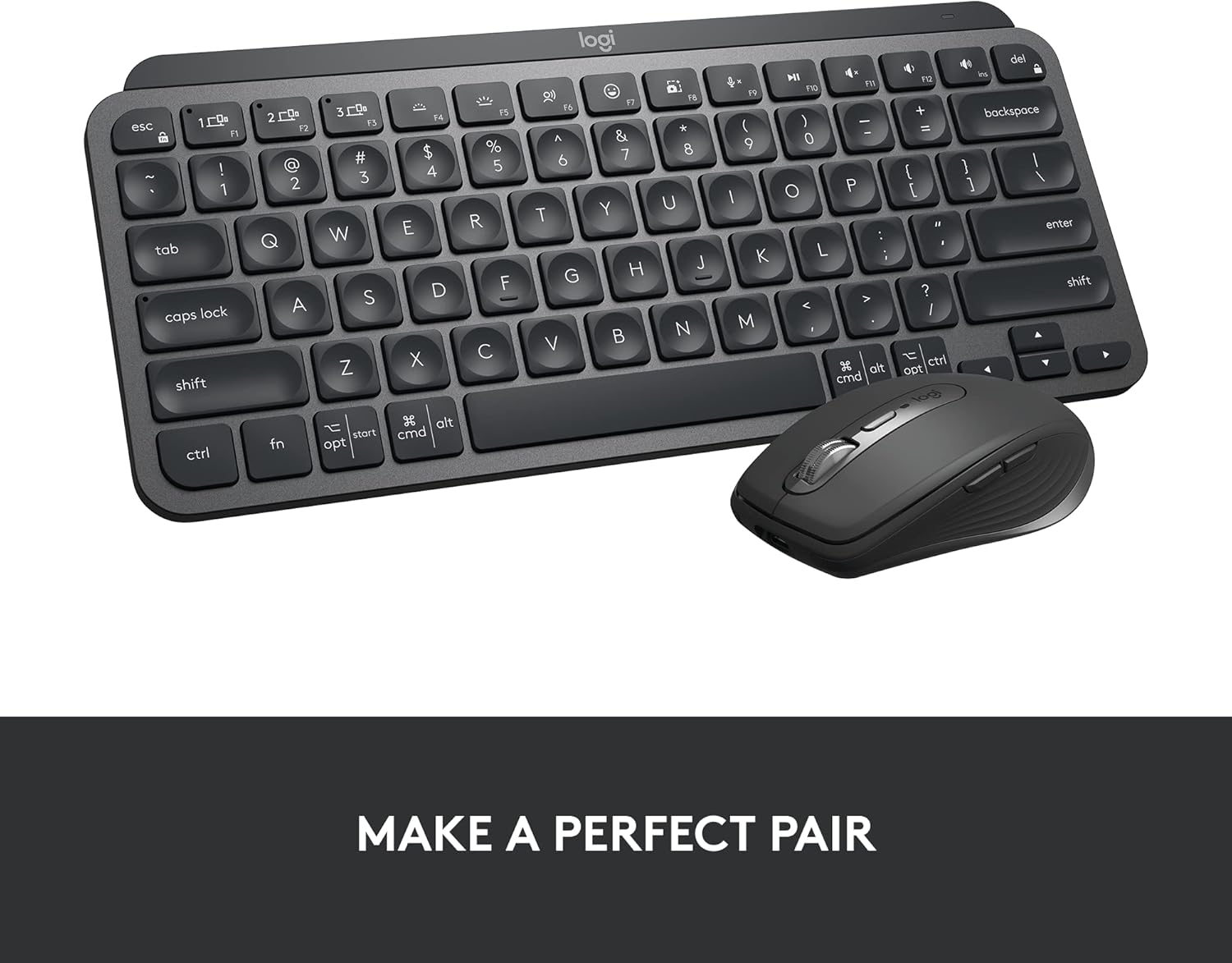 Logitech MX Keys Mini keyboard in graphite — compact backlit Bluetooth keyboard with USB-C