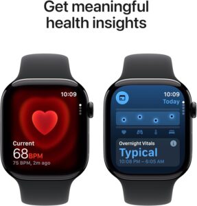 Apple Watch Series 11 46mm GPS with jet black aluminum case and black sport band
