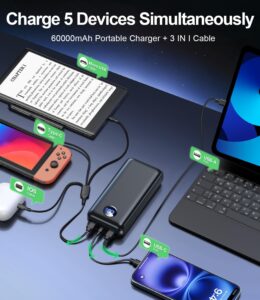 concert power bank 60000mAh 22.5W fast charging portable charger with cables
