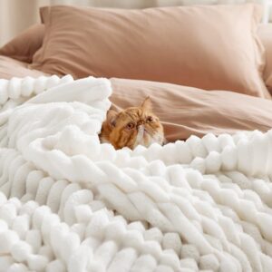 Bedsure GentleSoft 50x60 off-white fleece throw blanket — cozy bedside blanket