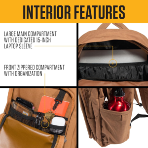 Carhartt 25L Classic urban backpack with 15-inch laptop sleeve and multiple organizational compartments