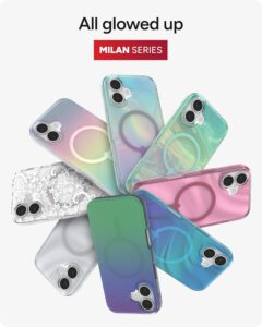 Zagg iPhone 17 case Milan Snap Silver Glitter Swirl MagSafe graphene-strengthened