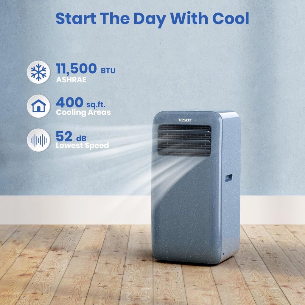 TOSOT 11,500 BTU (8,000 BTU SACC) Portable Air Conditioner WiFi Control, 3-in-1 Portable AC, Dehumidifier, Fan for Large Rooms Up to 400 sq ft, Easy Installation, AOMI Series, Steel Blue